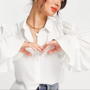 ASOS Tops Asos Design Volume Sleeved Soft Shirt With Ruffle